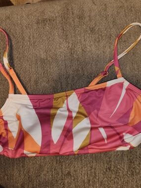 Kona Sol Pink Orange Abstract Swim Top